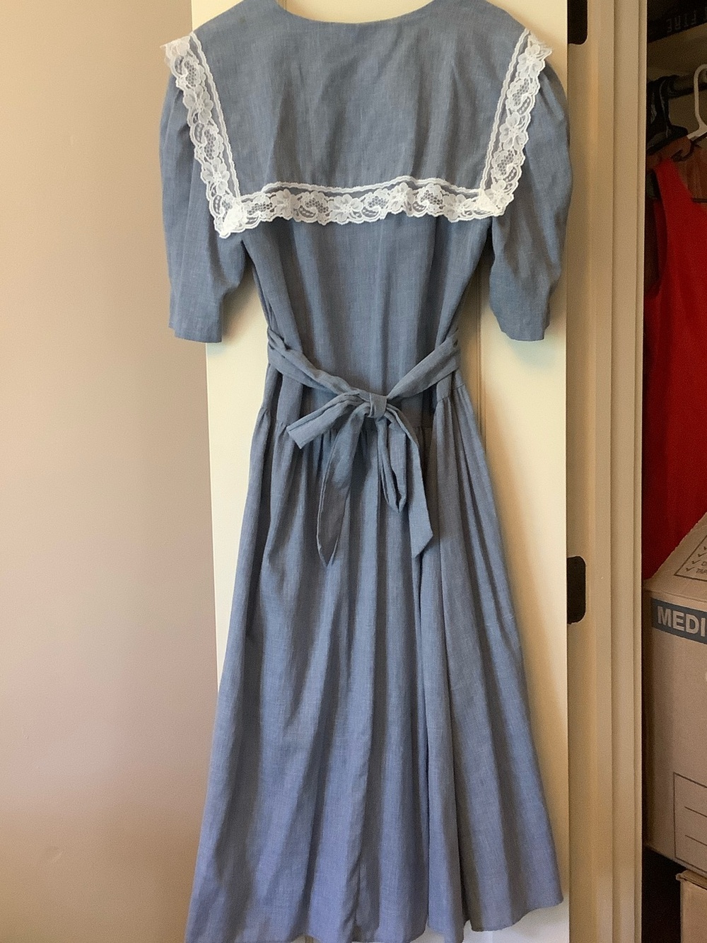 Vintage Prairie Blue Lace Collar Women's Dress - Picture 8 of 10